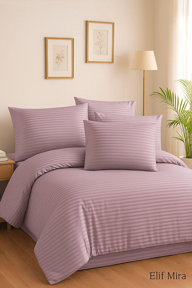 Aria Çizgi Satin Double Duvet Cover Set 100% Cotton