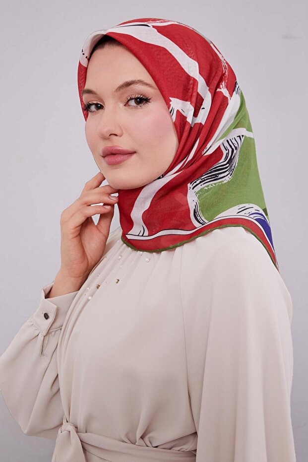 وشاح ناعم بنمط تجريدي أحمر - 1