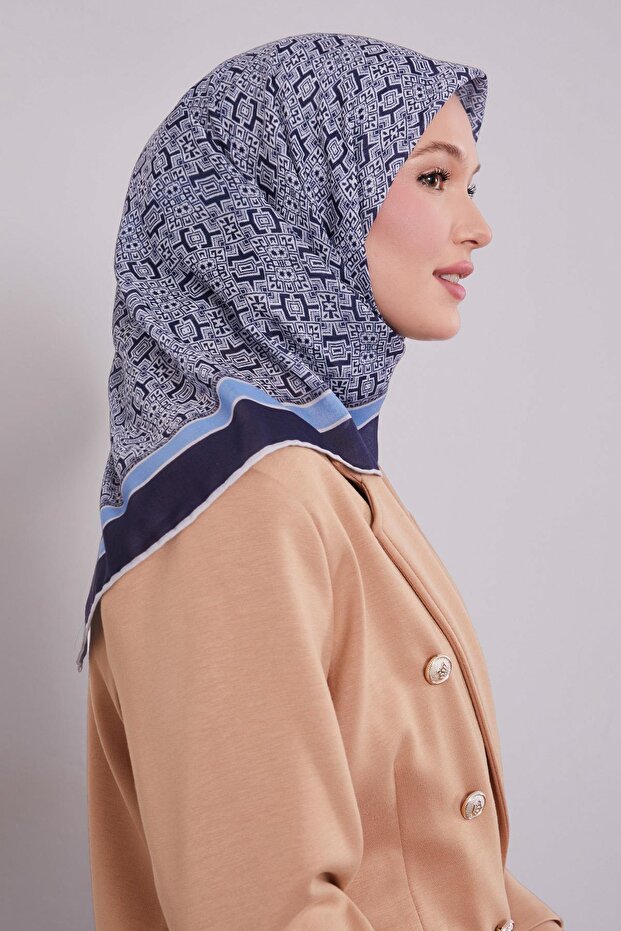 Navy Blue Puzzle Pattern Soft Scarf - 1