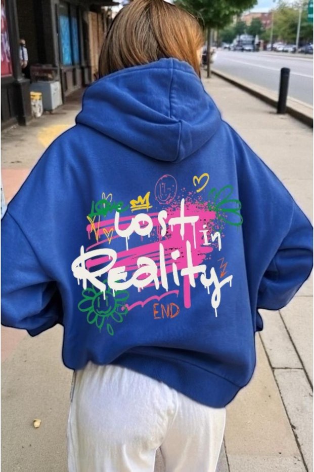 Unisex Lost Reality Colorful Custom Printed Cotton Oversize Hooded Sweatshirt