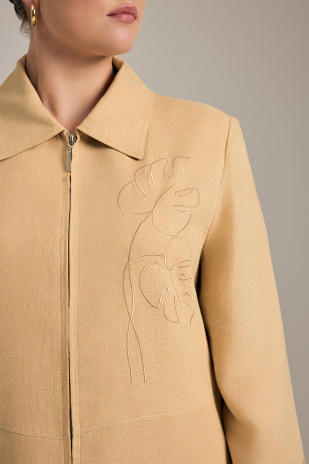 Nakışlı Keten Pardösü - 4