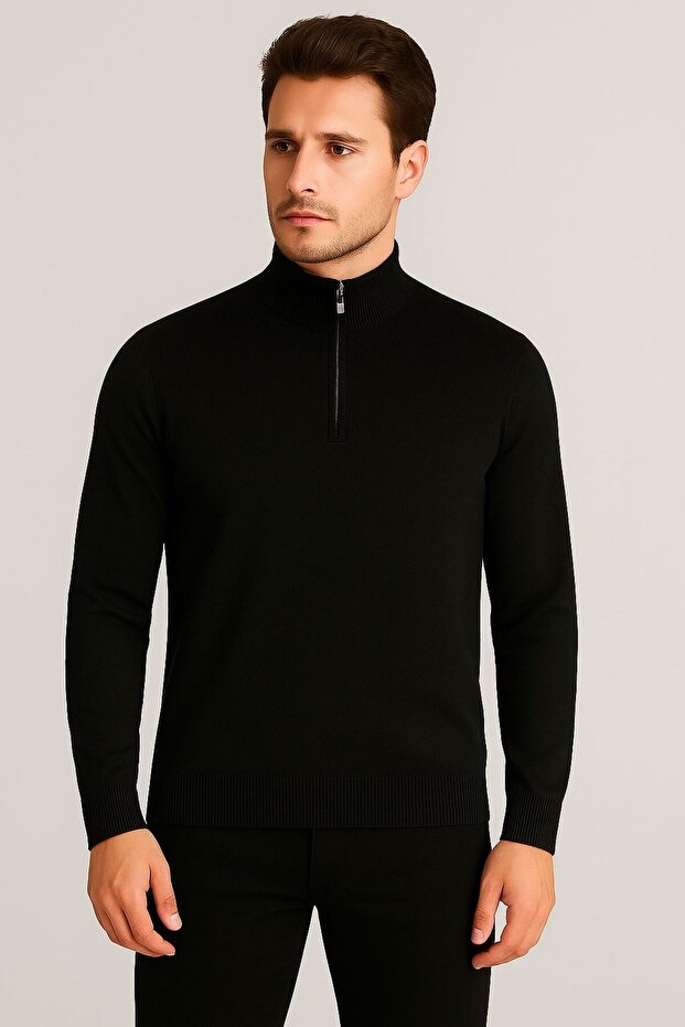 Half Fisherman Zip-Up Thin Wool Sweater
