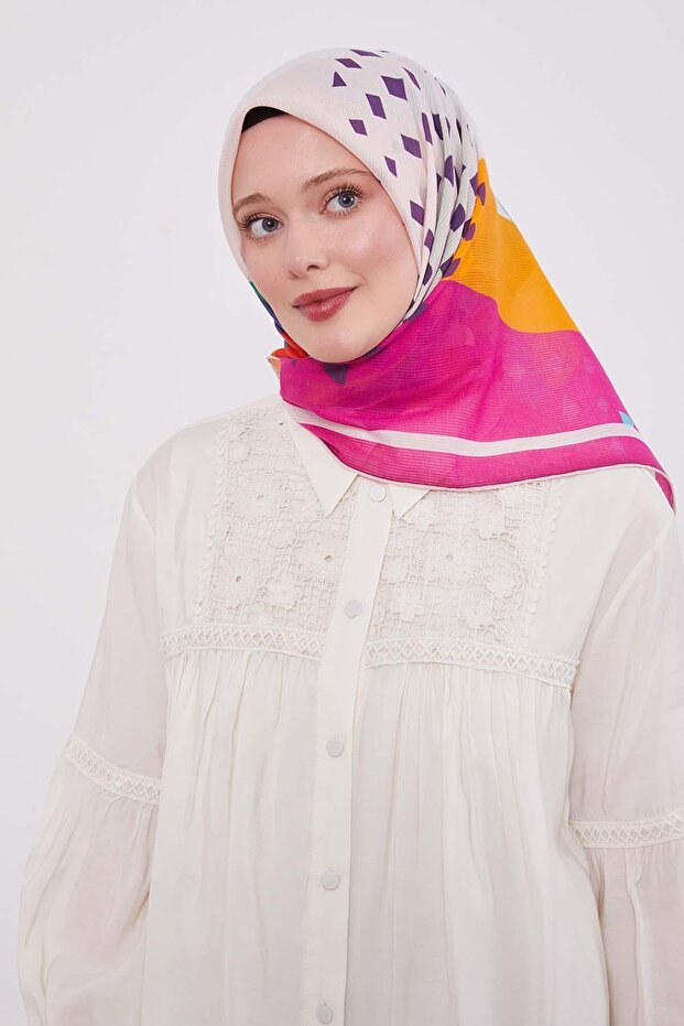 وشاح قطني بنمط أوراق الشجر الوردية - 2