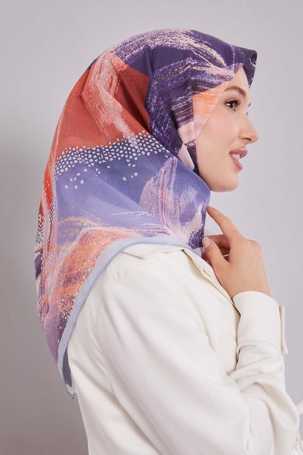 وشاح قطني بنمط فرشاة زرقاء - 3