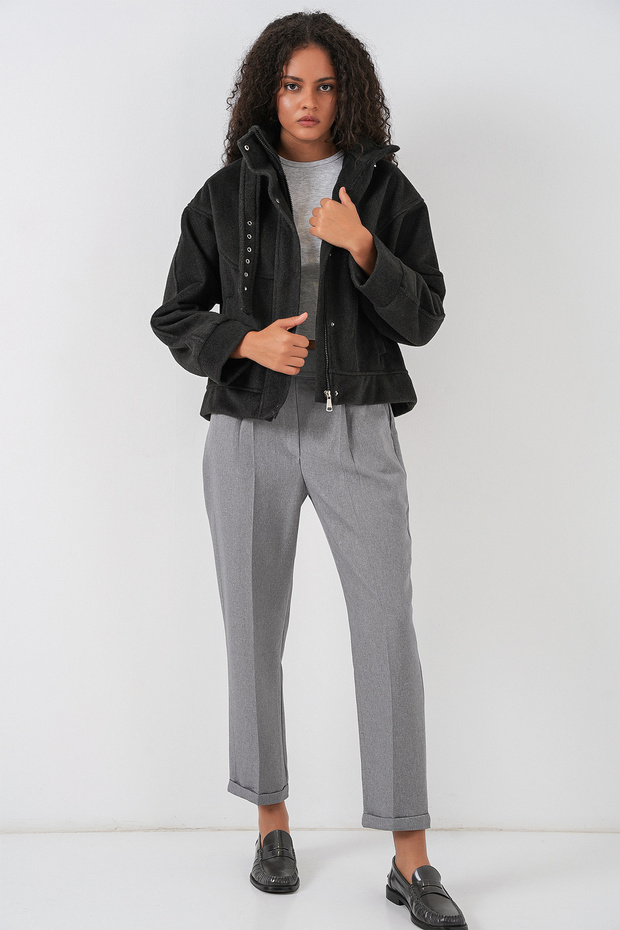 Kadın Oversize Bomber Ceket 0729 - Antrasit - 2
