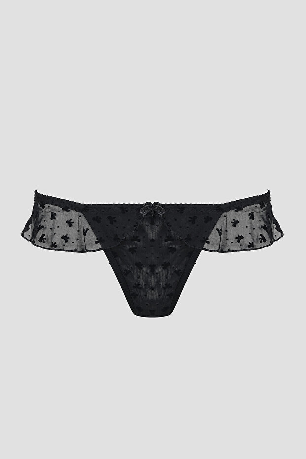 Siyah Bow Fırfırlı String - 1