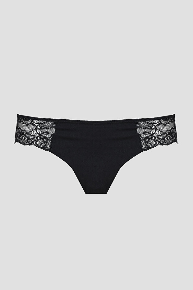 Siyah Lazer Kesim Dantelli String - 4