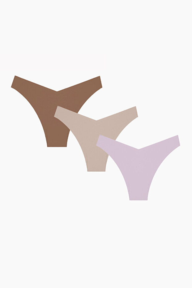 Dusty Rose Light Brown Dark Brown 3-Piece Laser Non-Marking V Shape Brazilian Panties