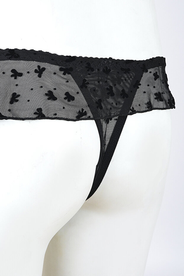 Siyah Bow Fırfırlı String - 3