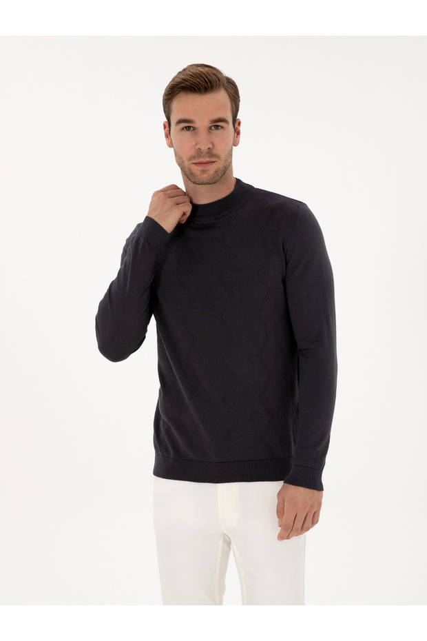 Gray Slim Fit 100% Cotton Quarter Turtleneck Knitwear Sweater 50318950-Vr024