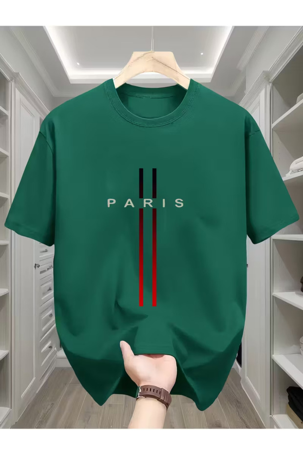Men's'Paris' Lettering Striped T-Shirt