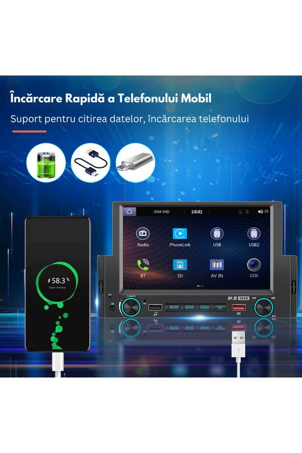 MP5 Player universal Carplay & Android auto 1 Din, MaxTech®, display HD de 6.2 inch, TouchScreen - 13