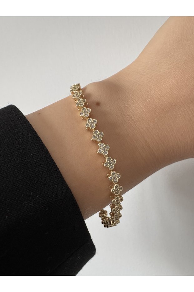 Women's Floral Motif Stone Gold Bracelet