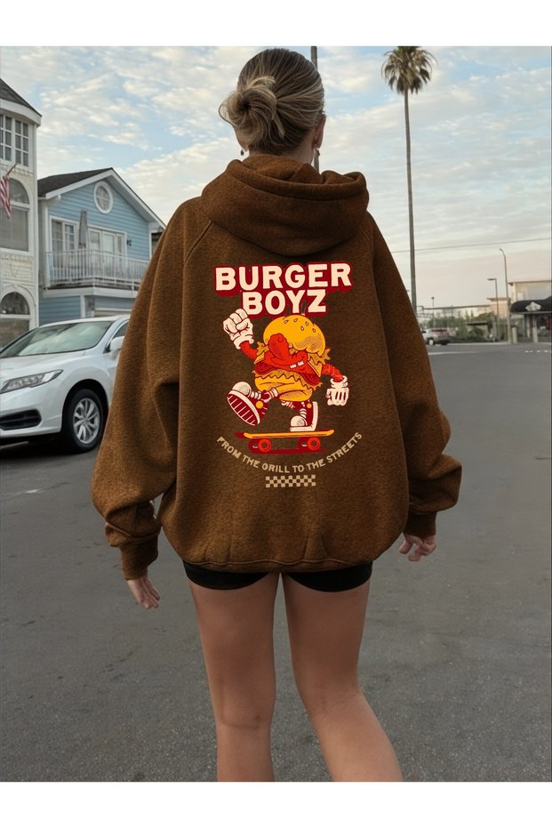 Unisex Burger Boyz Colorful Custom Printed Cotton Oversize Hooded Sweatshirt