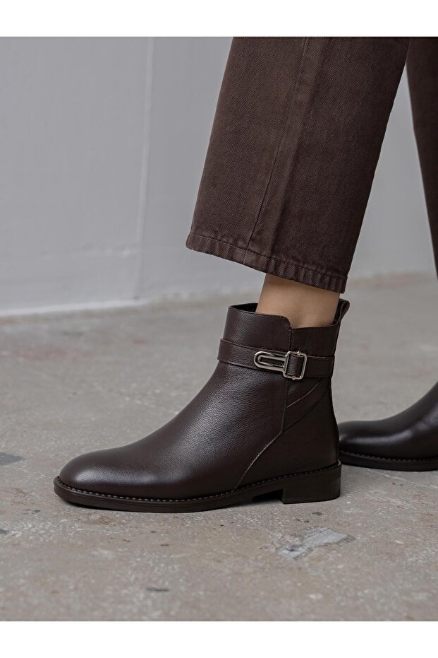 Huve Kahve Hakiki Deri Kadın Bot - 2
