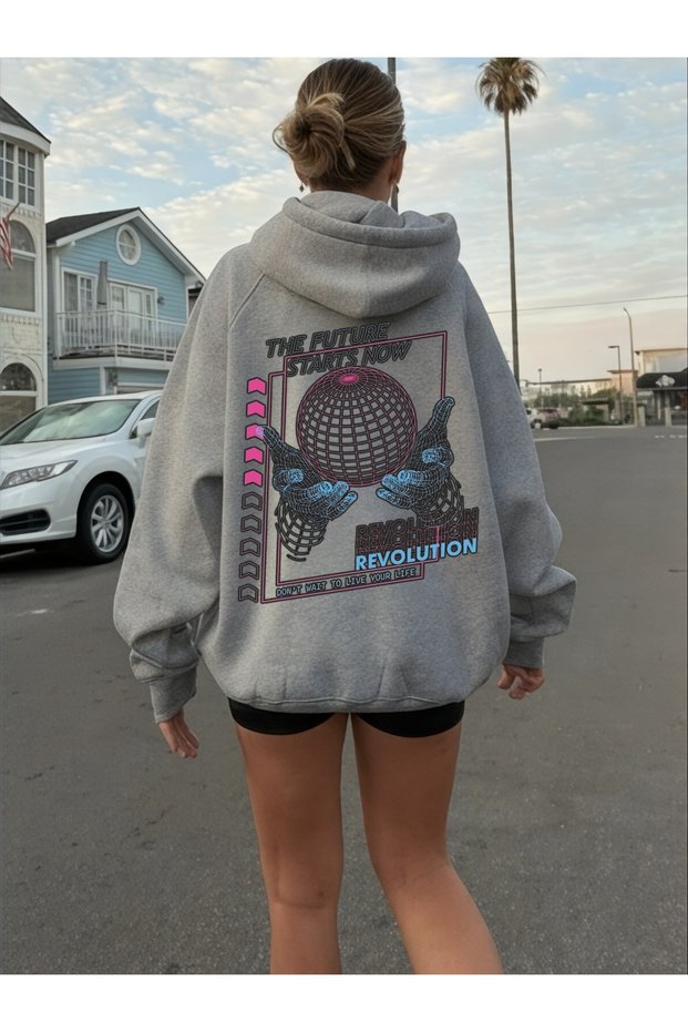 Unisex Revolution Colorful Custom Printed Cotton Oversize Hooded Sweatshirt