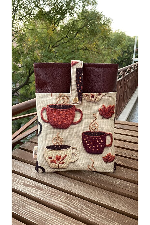 Burgundy Embroidery Cup Patterned Book Cover