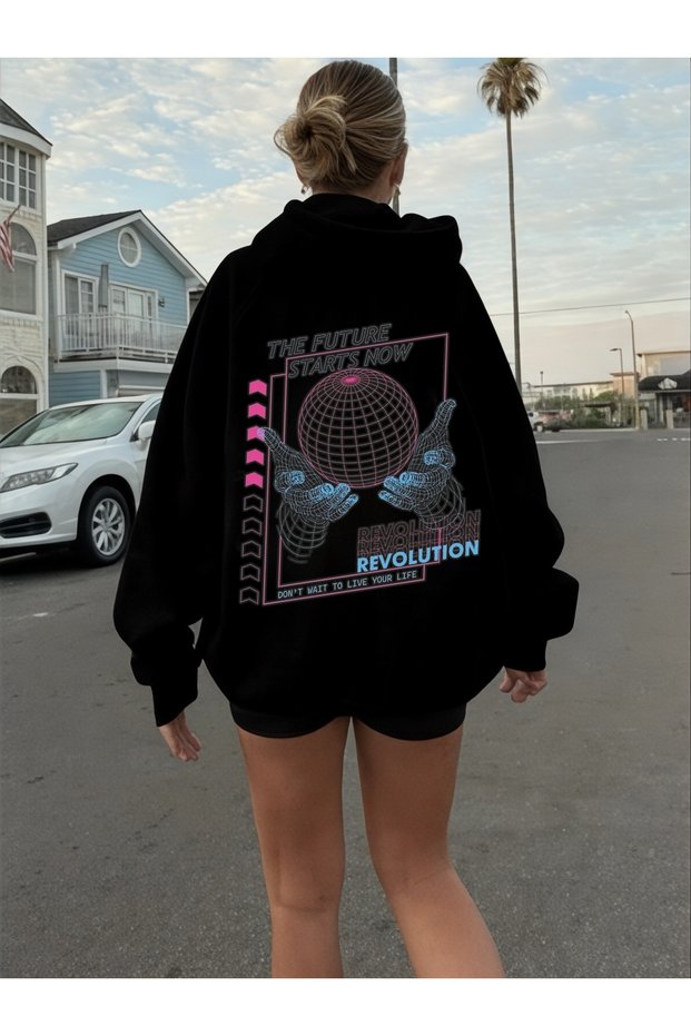 Unisex Revolution Colorful Custom Printed Cotton Oversize Hooded Sweatshirt