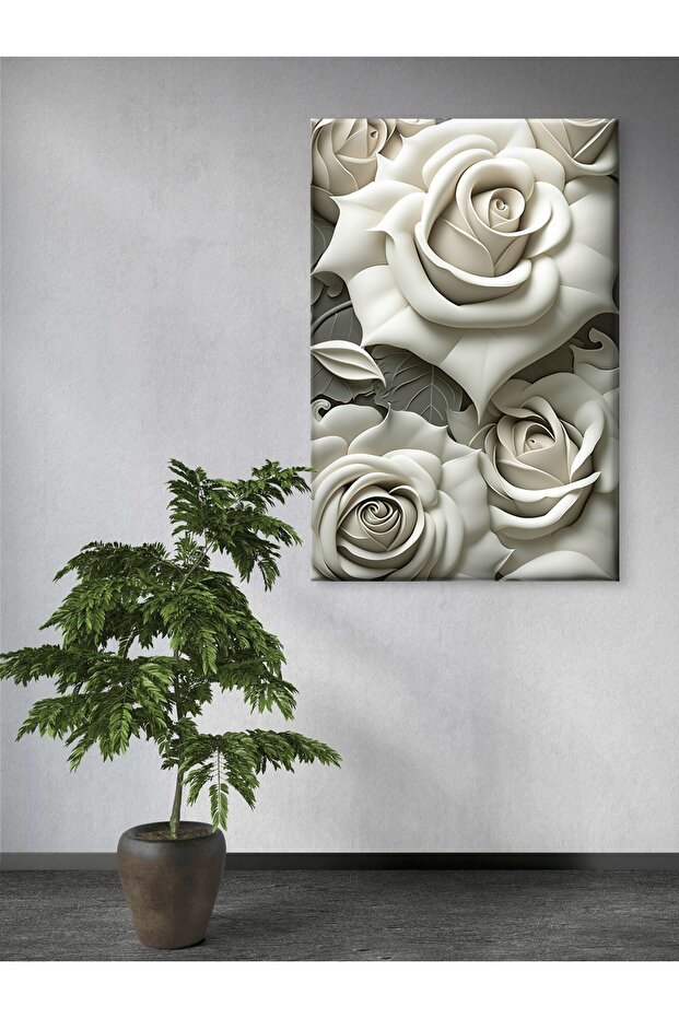 BEYAZ GÜLLER - BASKI KANVAS TABLO - 3