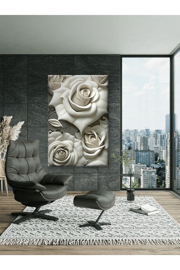 BEYAZ GÜLLER - BASKI KANVAS TABLO - 4
