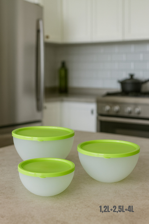 Bpa-Free Airtight 3-Piece Bowl Set – 1.2L + 2.5L + 4L Storage Containers, Storage Container with Lid