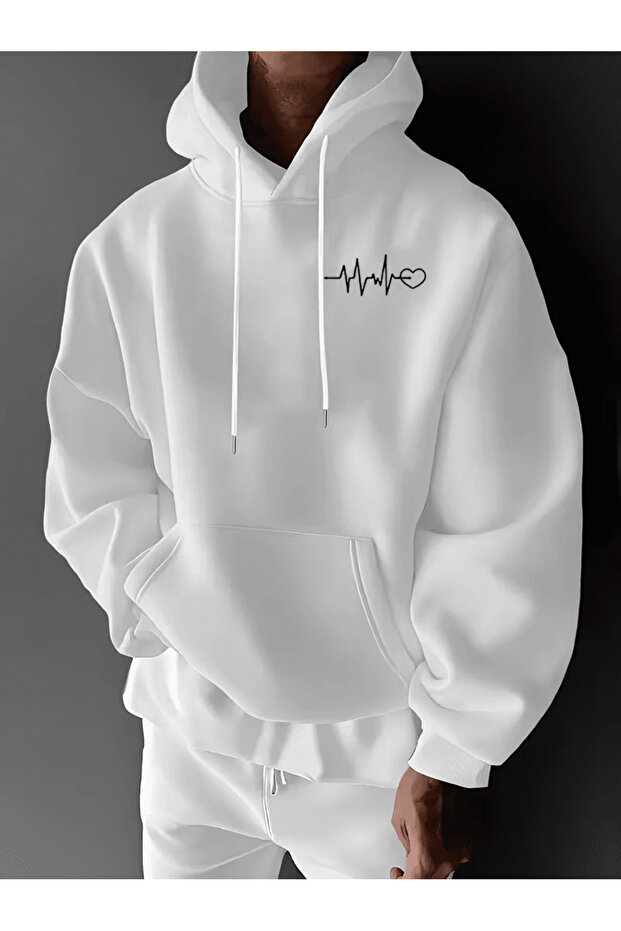 Minimal Ekg and Heart Pattern Hoodie