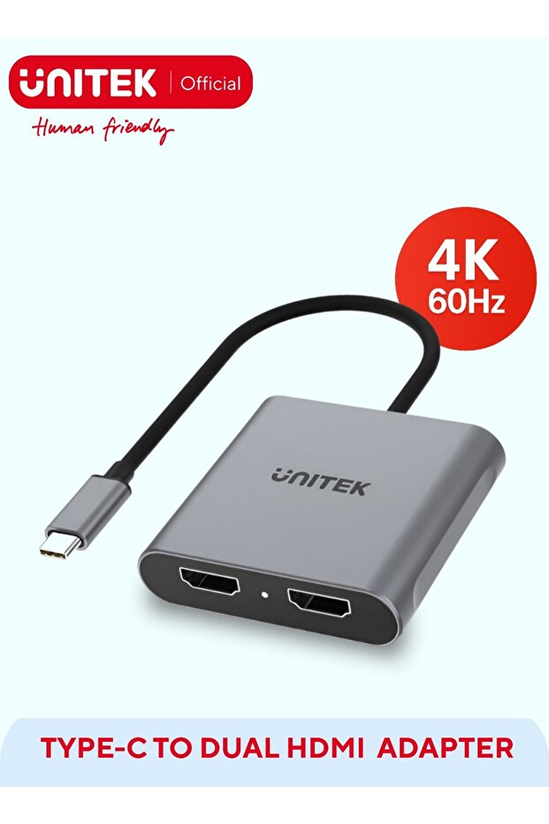 USB-C to Dual HDMI 4K Adapter – 4K@60Hz, MST, HDCP2.2, Space Grey | V1404B