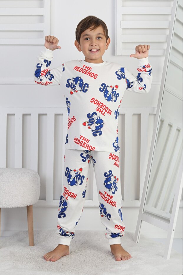 Isob Sonic Patterned 100% Cotton Boys' Pajama Set 8-13 Years 51323-51508