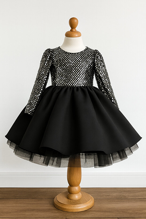 Special Design Top with Sequins-Bottom with Satin and Ribbon Special Design Girl's Evening Dress