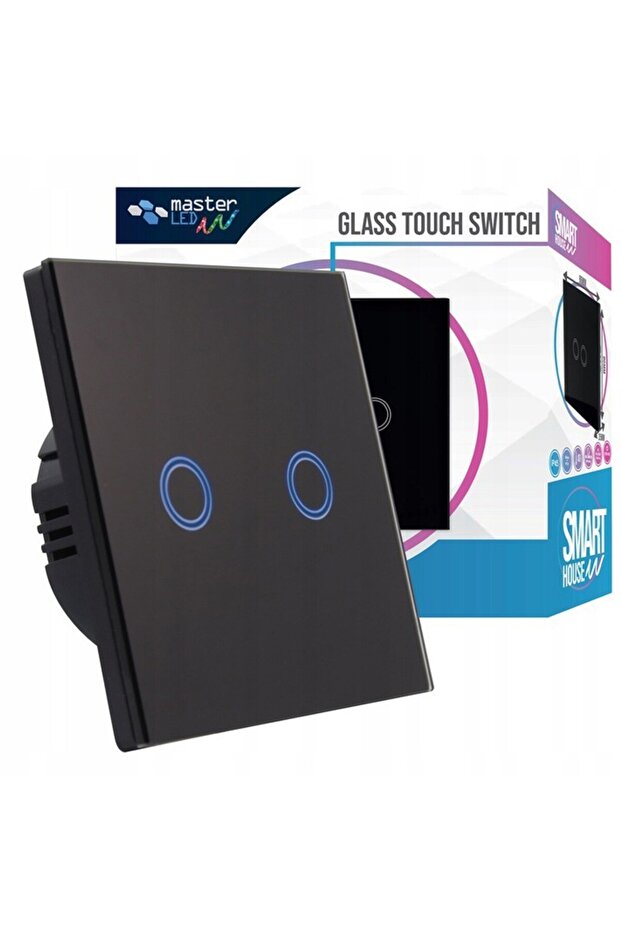 Double Smart switch, illuminated touch button panel, tempered glass, black - 1