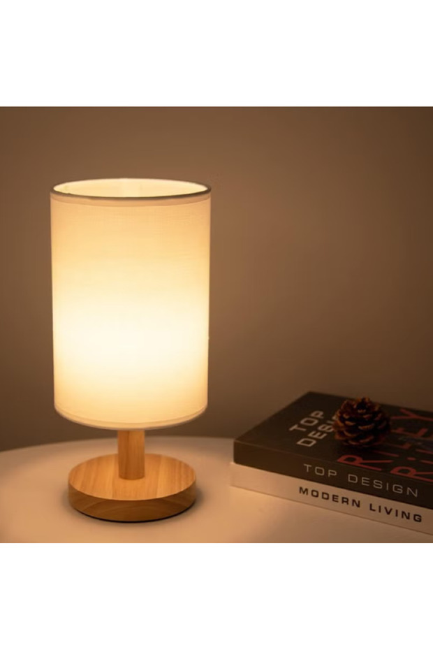 Side table lamp, LED bedroom lights, side table desk lamp, simple design with fabric shade - 1