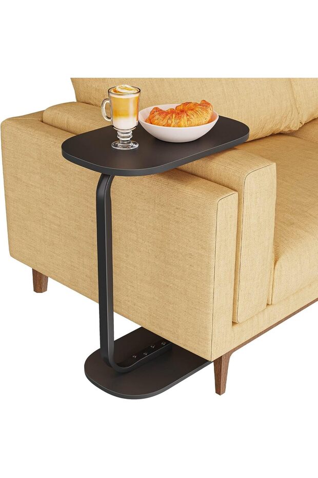 Inzone C-Shaped Bedside Table, Side Table, Coffee Table, Sofa Side Table with Metal Frame. - 5