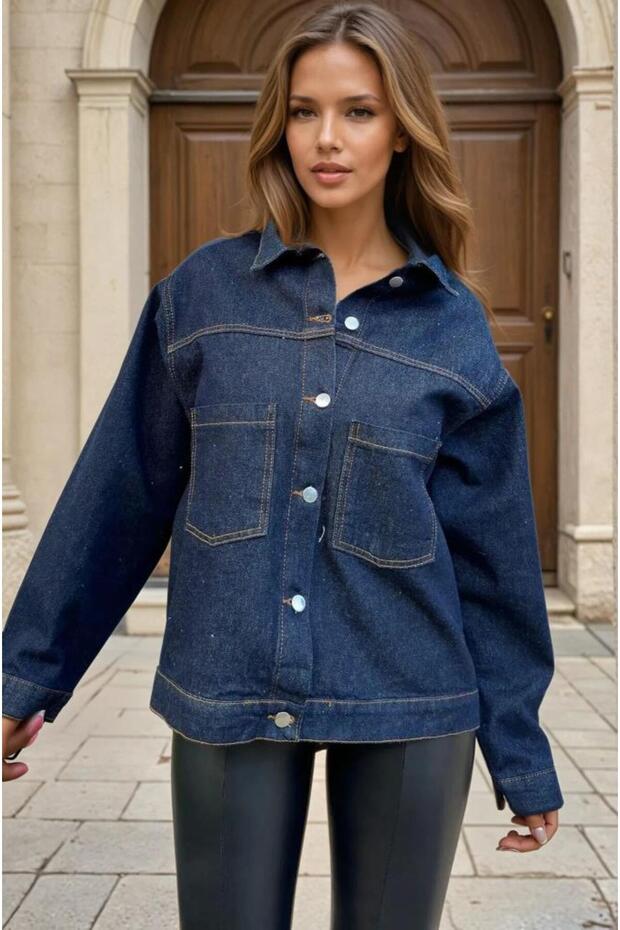 Women's Jean Jacket Coat-Thick Denim- Pocketed -Casual-Kt002484 Kt002484