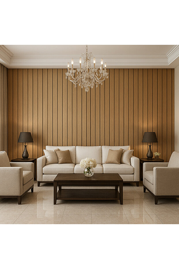 60cm x 280cm 1 Adet Kendinden Yapışkanlı krem Lambiri Desenli Duvar Paneli Kağıdı - 2