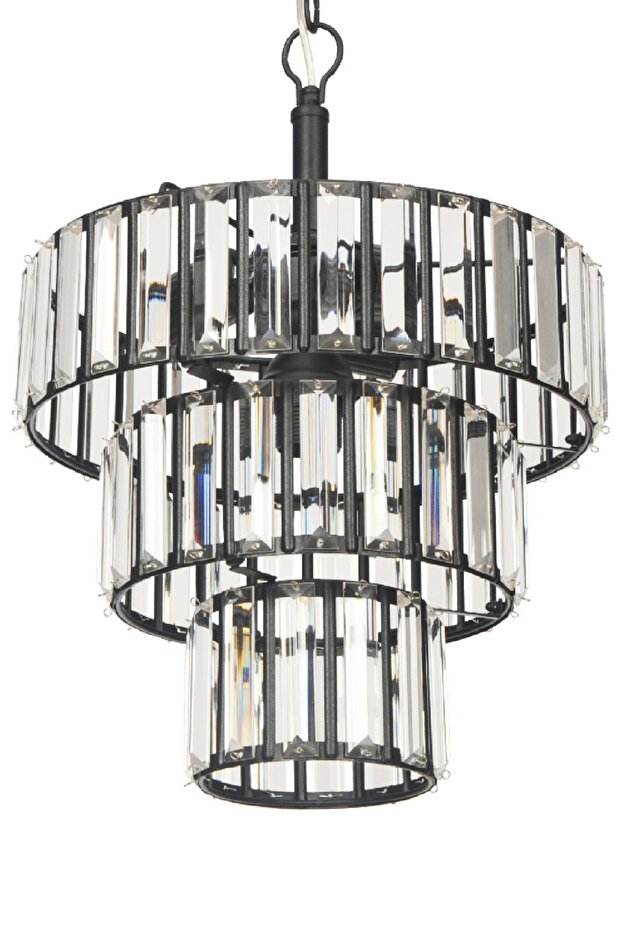 Aydınlatma Bert 3+1 Li SİYAH Kt Avize Kristal Taşlı Krom Avize ORİJİNAL TAŞ LÜKS TASARIM - 4