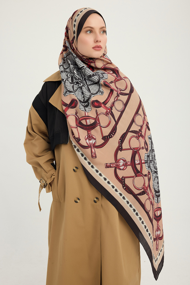 Süvarı Coat of Arms - Burgundy - Vierra Patterned Viscose Shawl - 70X190 cm