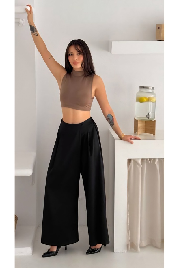 Satin Fabric Wide Leg Trousers
