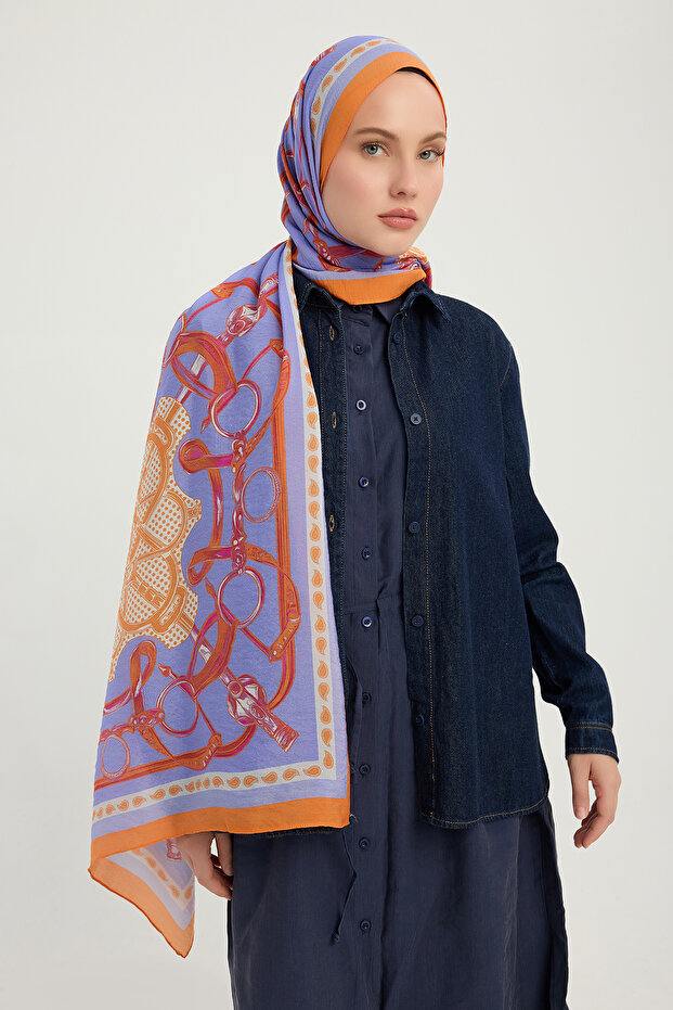 Süvarı Coat of Arms - Orange - Vierra Patterned Viscose Shawl - 70X190 cm