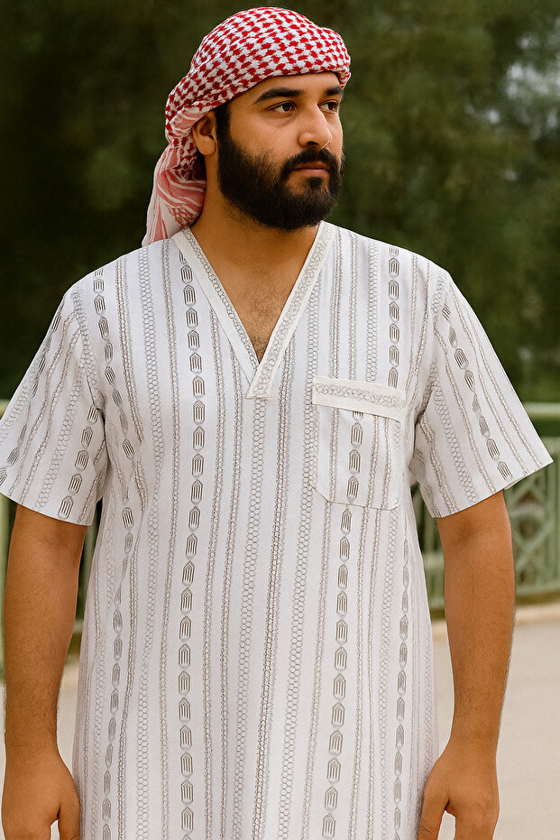ثوب سبعة مشجر ابيض عرض 26
