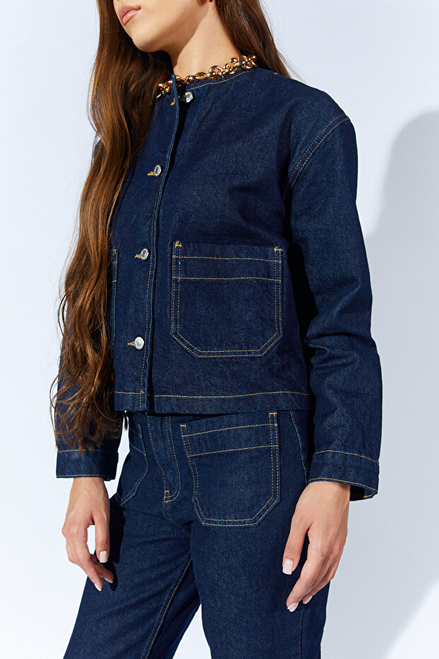 Dört Cepli Düğmeli Denim Takım - Rins Yıkama Kahve | MKW185311-01 - 4