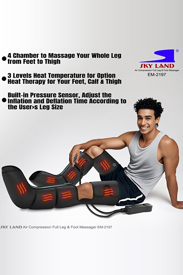 Air Compression Full Leg & Foot Massager with Heat EM-2197 3 Intensities, 3 Modes, 3 Heat Levels - 5