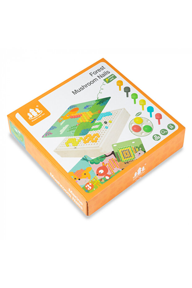 Wooden Dexterity and Memory Game with Mushroom-Shaped Buttons - - 1