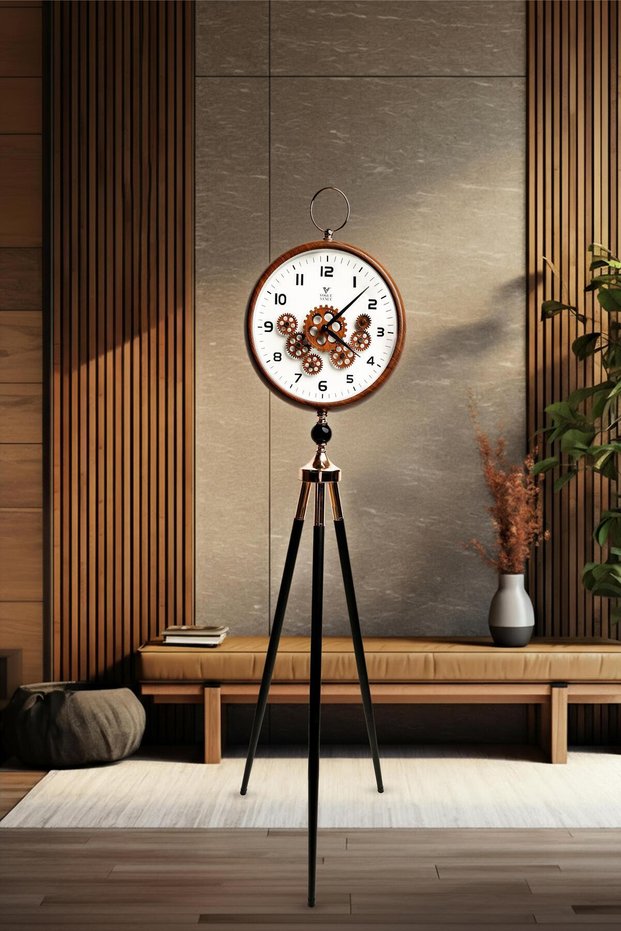 Premium Vintage Tripod Foot Clock Adjustable Wooden Stand Antique Style Decorative Standing Clock