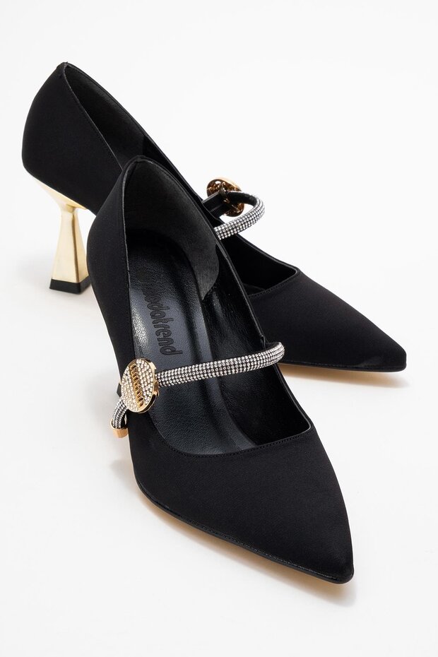 Women's Stone-Embellished Stiletto Shoes; Black Zra