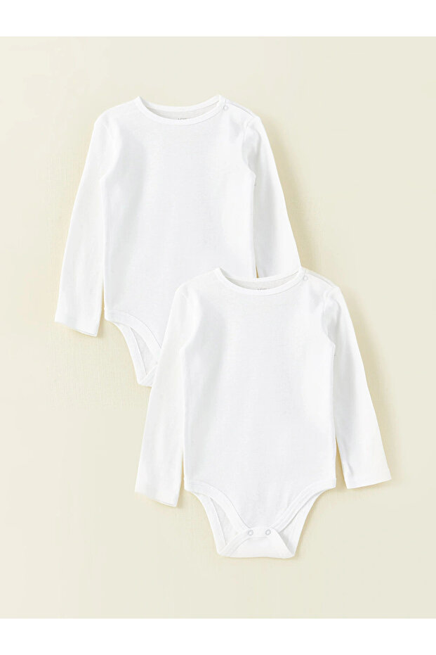 Lcw Baby White Crew Neck Basic Baby Girl Snap Bodysuit 2-Pack