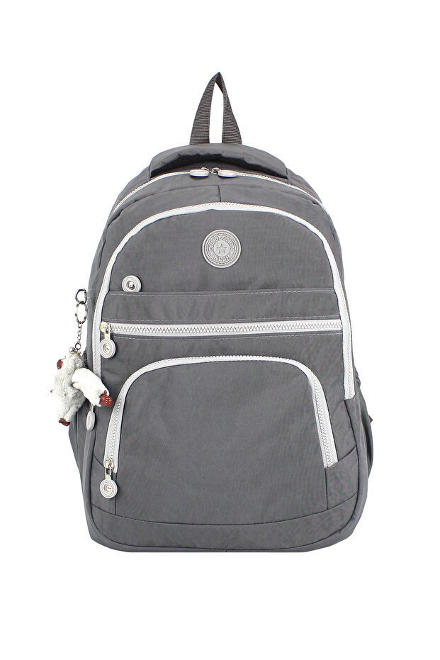 حقيبة مدرسية رمادية متعددة الأقسام مع جيوب جانبية - 1