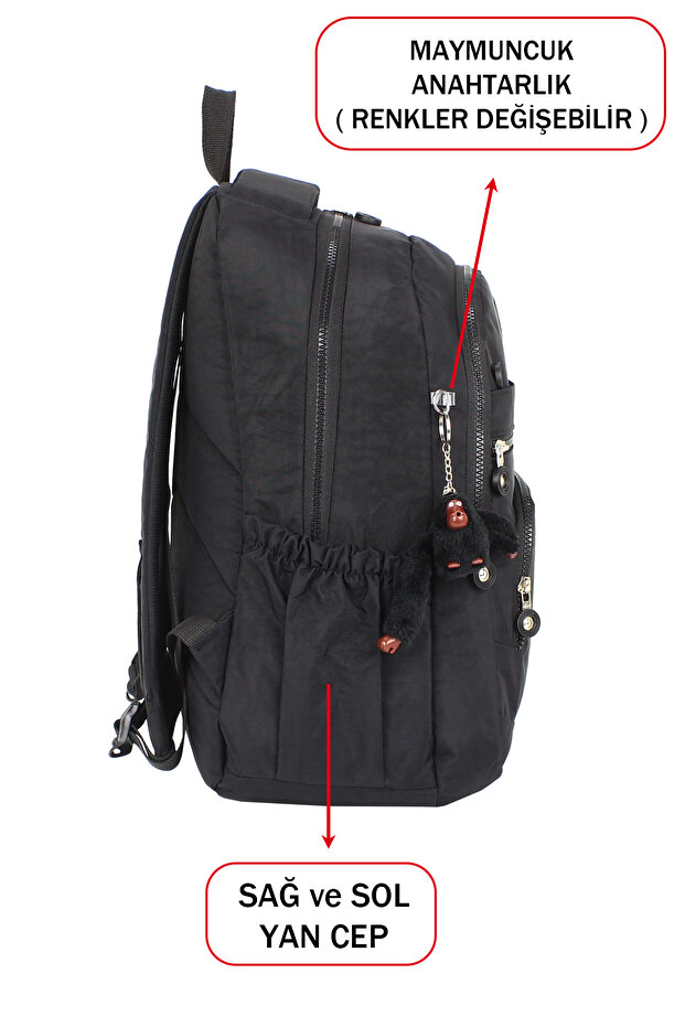 Black School Bag with Side Pockets and Multiple Compartments - 4