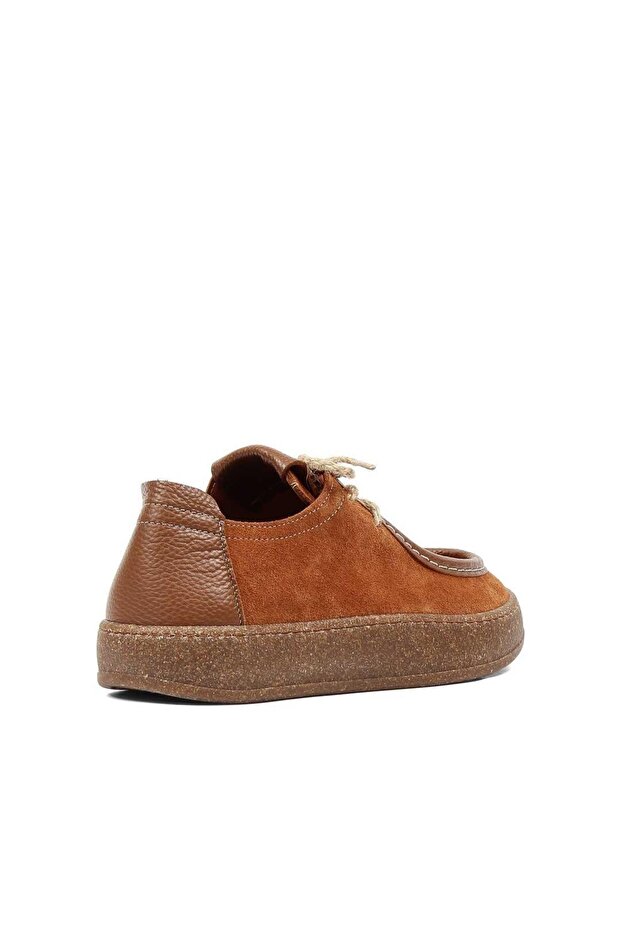 Kadın Taba Bağcıklı Kalın Tabanlı Süet Deri Ayakkabı - 4