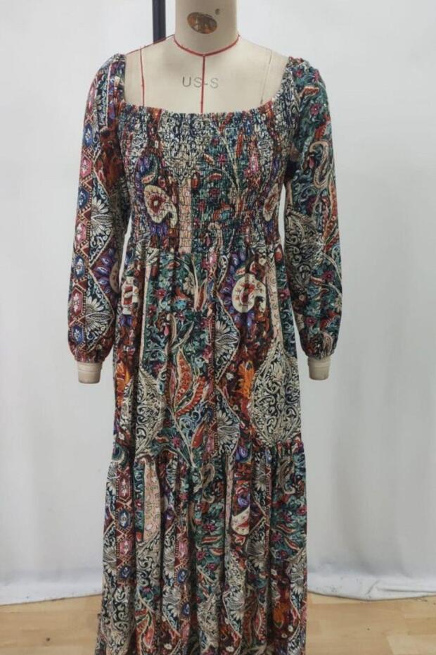 فستان سوبرم مطبوع بخصر منخفض وأربطة - مطبوع - 5