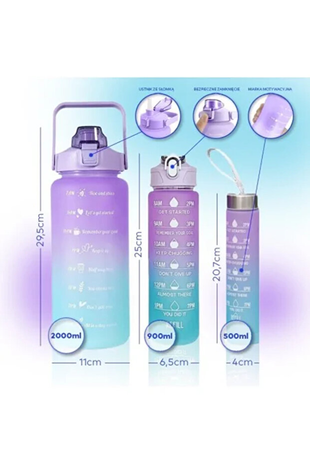Set 3 Water Bottles, 3 in 1, Modern Design with Time Scale, - 3